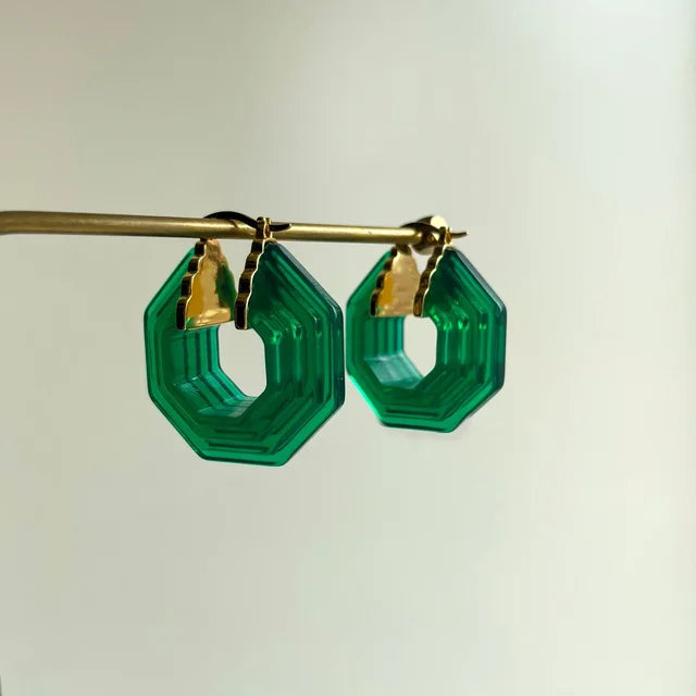 Hot European Runway Famous Designer Brand Geometric Acrylic Transparent Green Earrings Women Jewelry Bijoux Trend Goth Boho