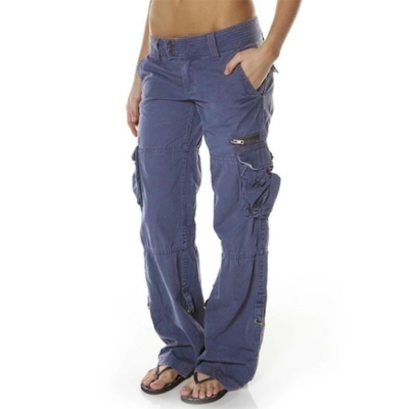Multi pocket casual loose slimming straight leg women's work pants for women