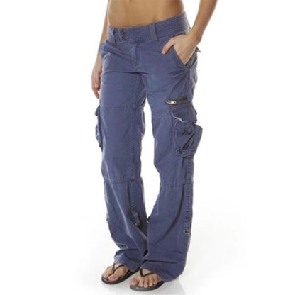 Multi pocket casual loose slimming straight leg women's work pants for women