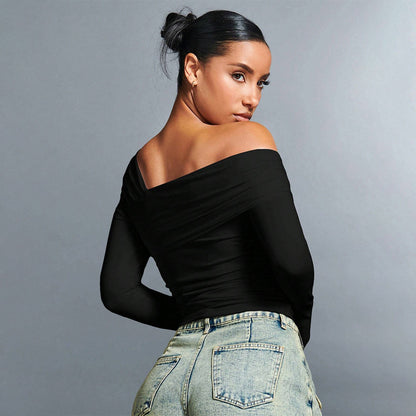 European beauty ins sexy style design square-neck short top