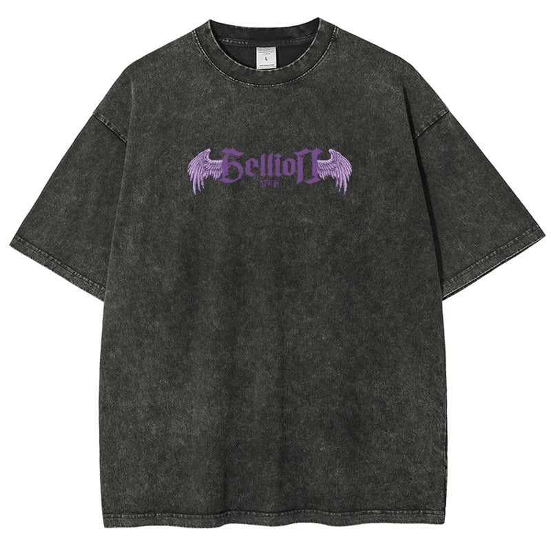 Summer New Anime Print T-Shirt Summer Cotton Washed Vintage Short Sleeve Top Trendy