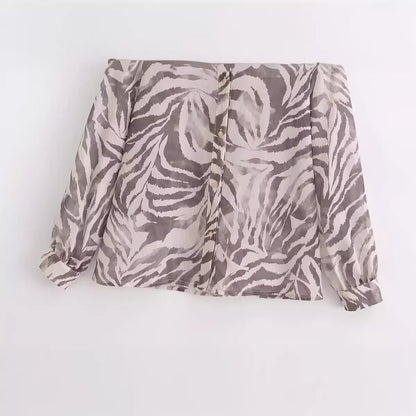 European and American summer new style fashionable lapel long sleeved single breasted versatile printed shirt for women
