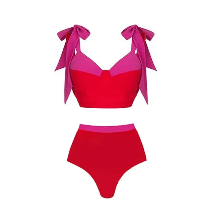 Colored bow tie swimsuit set for women