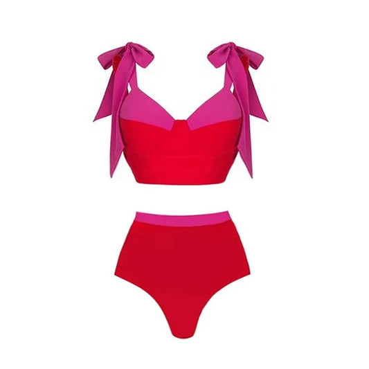 Colored bow tie swimsuit set for women