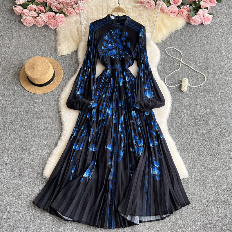 Elegant Fashionable Charm  Style French Print Pleated Dress