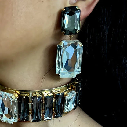 Modieuze oversized choker ketting en oorbellenset met strass steentjes