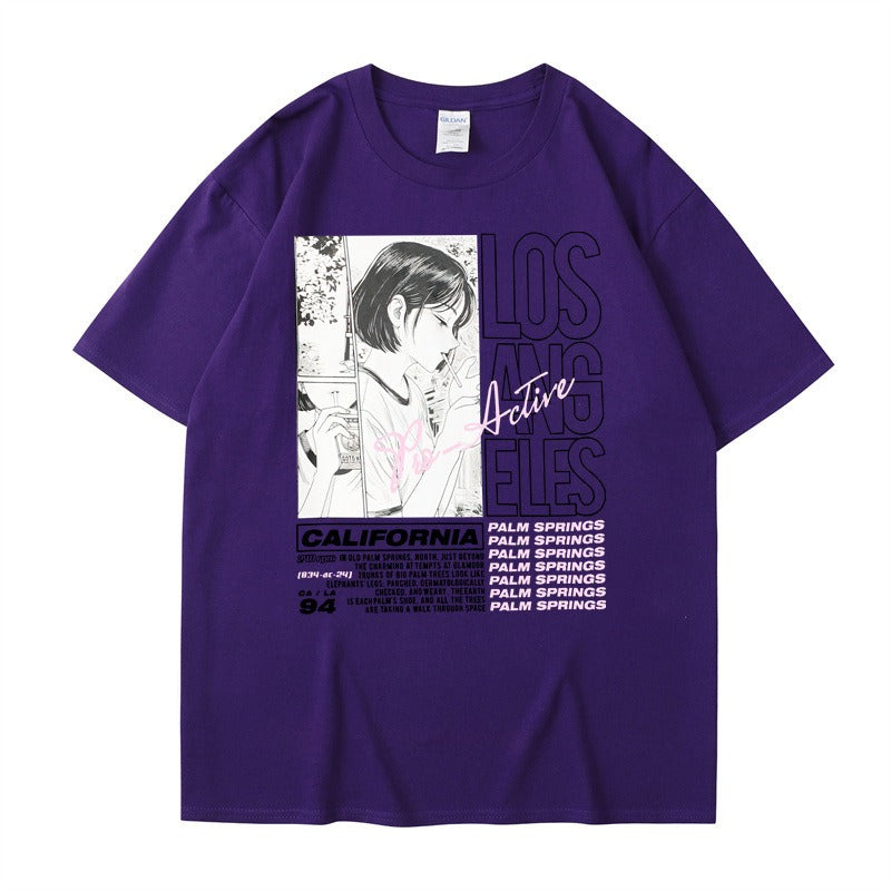 Anime Girl Letter Printed Short sleeved T-shirt Summer Cotton Harajuku Top Women's Clothing