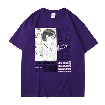 Anime Girl Letter Printed Short sleeved T-shirt Summer Cotton Harajuku Top Women's Clothing