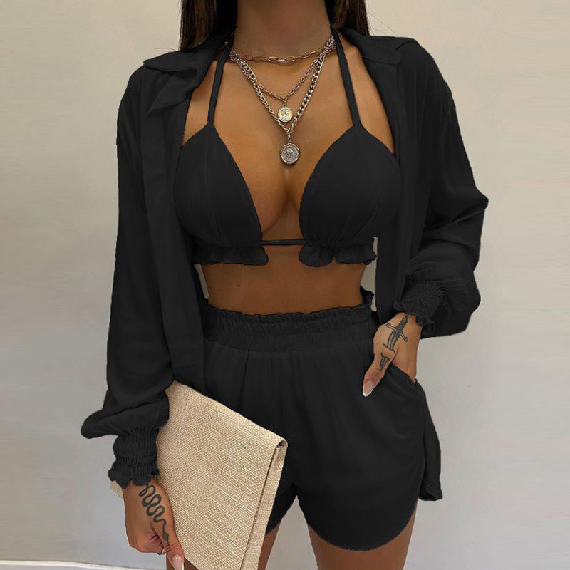 Sexy Three-Piece Set Fashion Short Pants Suit for Women Autumn Beach Style