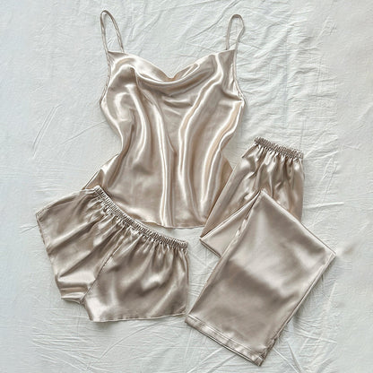 Slippery Sleeping Skirt Imitation Sexy Pajama Set