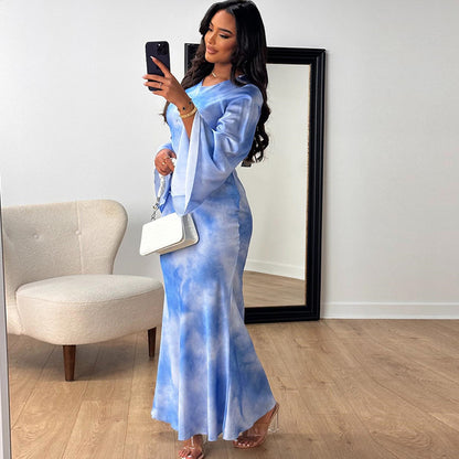 Round neck dress with printed flared sleeves Dress