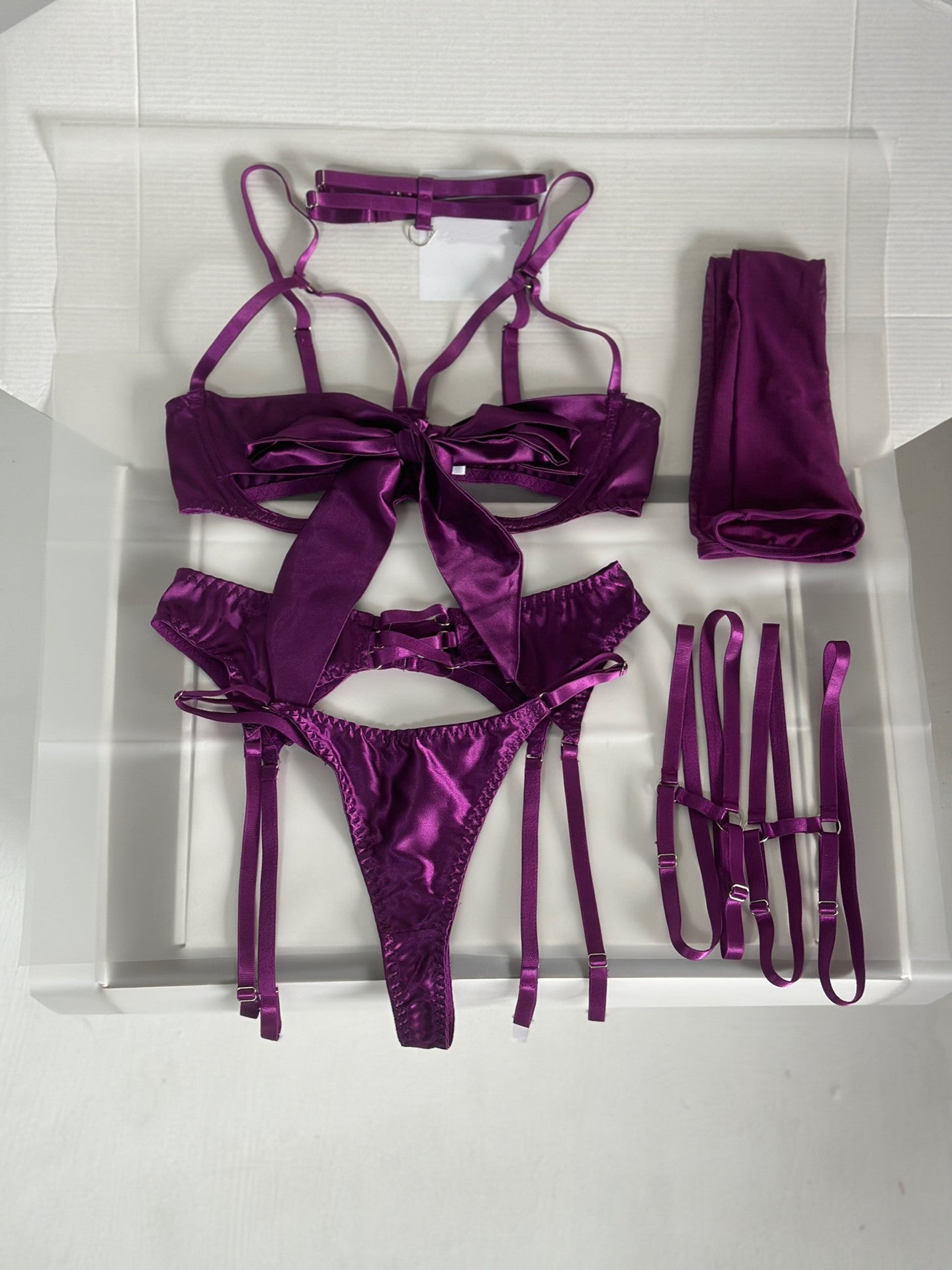 Sensual Lingerie Set with Bow and Garter Belt by Dnika