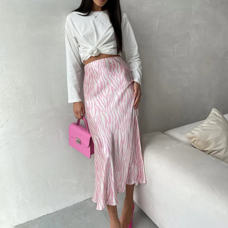Summer high-end French printed midi skirt for women, mid to long, fashionable fishtail A-line skirt