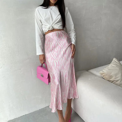Summer high-end French printed midi skirt for women, mid to long, fashionable fishtail A-line skirt