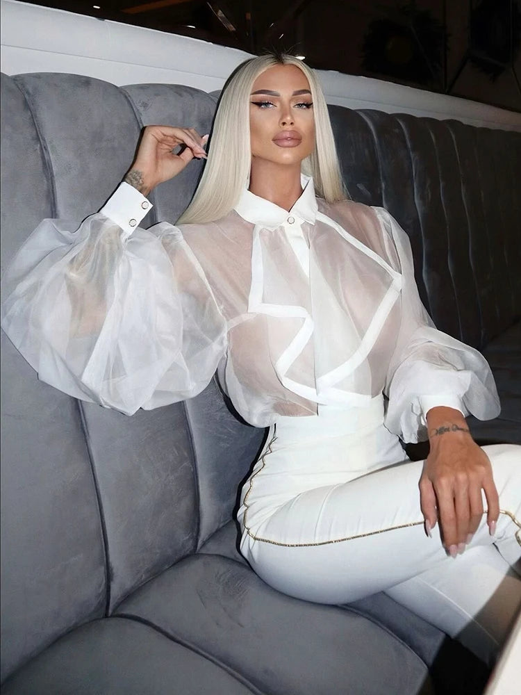 VC Ruffles Dresses For Women 2022 Summer New Trendy Long Sleeve Turndown Collar Loose One Piece Organza BodySuit