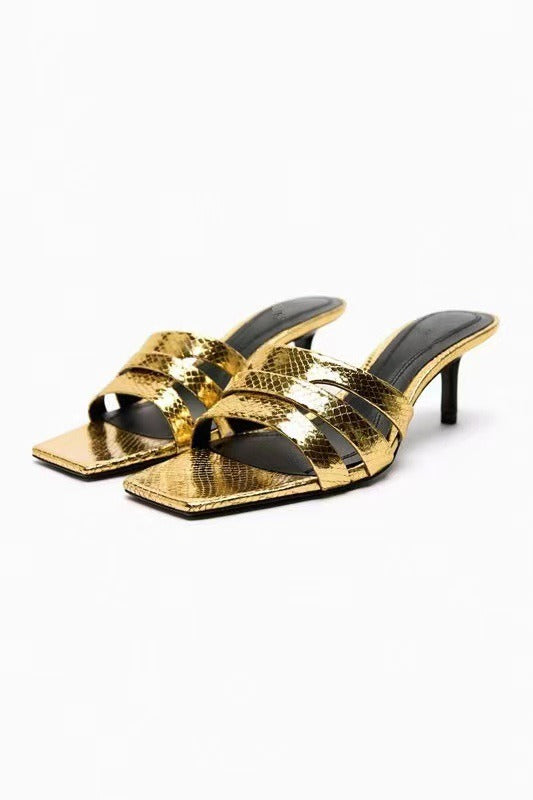 Women's Heel Mules Gold Heels Women's Sandals Ladies Heeled Sandals Slingback Stiletto High Heels Sandal