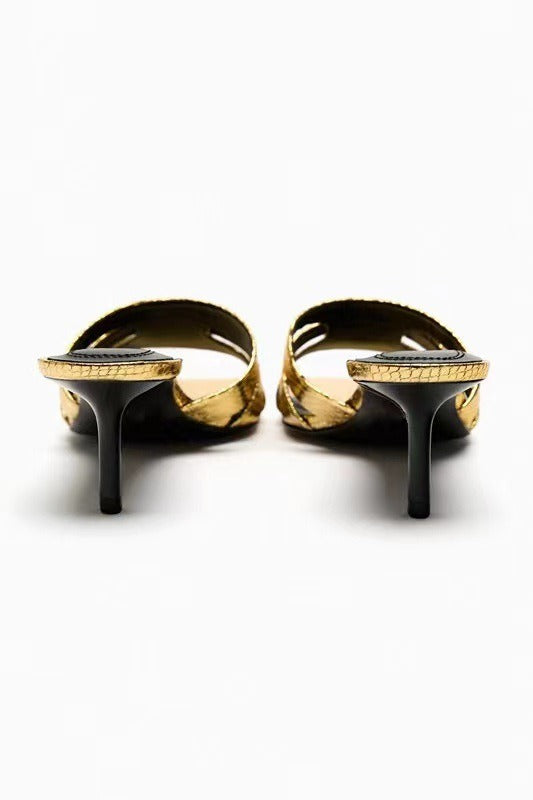 Women's Heel Mules Gold Heels Women's Sandals Ladies Heeled Sandals Slingback Stiletto High Heels Sandal
