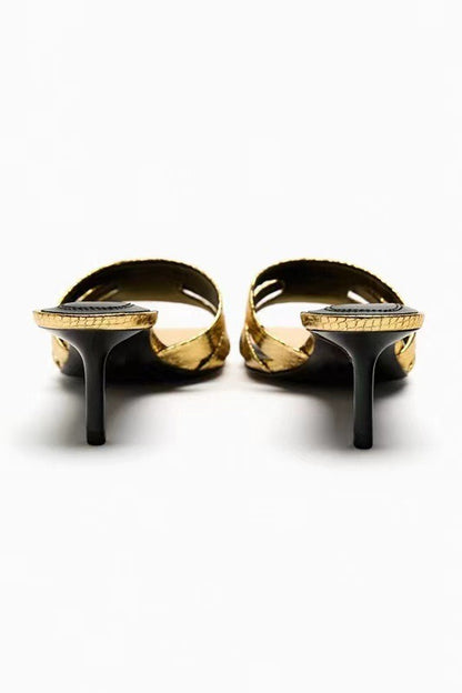 Women's Heel Mules Gold Heels Women's Sandals Ladies Heeled Sandals Slingback Stiletto High Heels Sandal