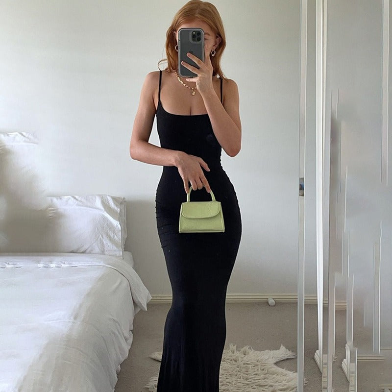 Spaghetti Strap Dress Satin Designer Sleeveless Skims Long Birthday Dresses Bodycon Elegant Evening Party Dress