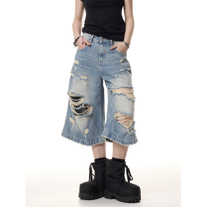 Summer ripped thin cropped pants