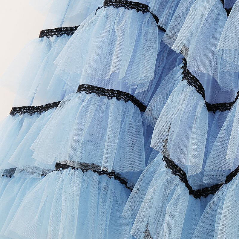 Summer Temperament Fluffy Cakee Tulle Maxi Long Skirt Multi-layered Irregular Fairy Anke Long Mesh Skirt