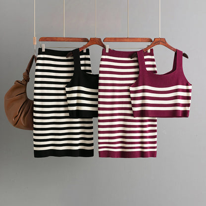 2-delige set midi-rok en crop top met strepen