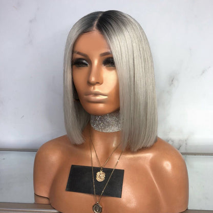 Synthetische ombre grey steile bob lace wig