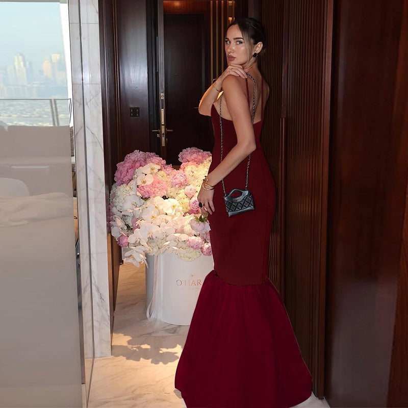 Elegant  V-neck Strapless Sheath Mermaid Long Dress