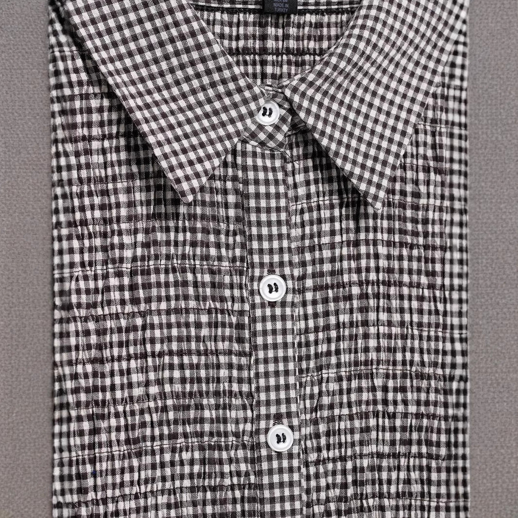 Summer European and American new fashionable small plaid short sleeved shirt