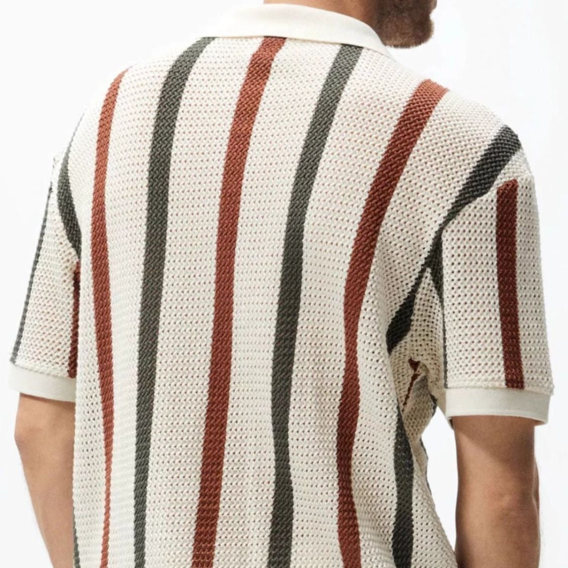 Summer striped contrasting lapel short sleeved t-shirt