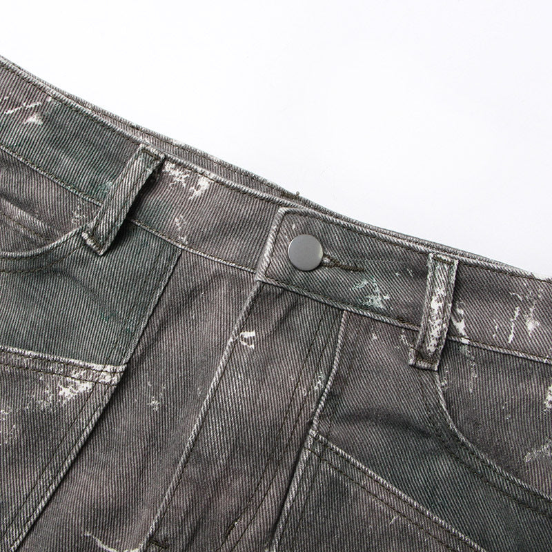 Veelzijdige cargo denim camouflageprint midi-rok met zakken split en ceintuur