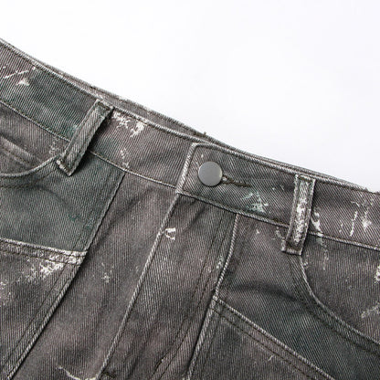 Veelzijdige cargo denim camouflageprint midi-rok met zakken split en ceintuur