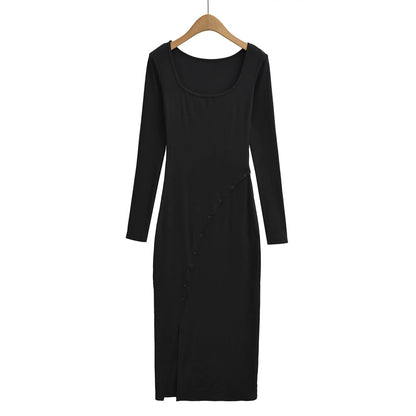 Chic Long Dress for Autumn,  Spicy Pure Desire Style, Fitted Waist, Bodycon Dress for Women