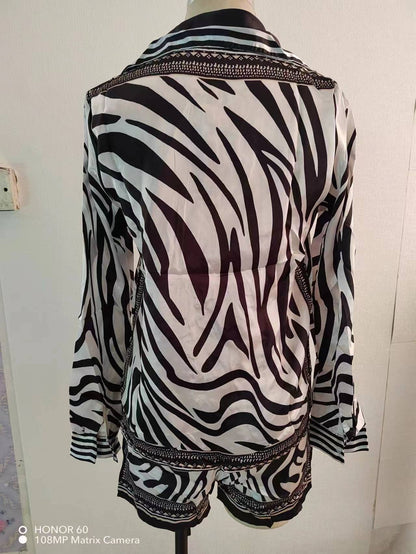 European and American black and white striped chiffon jumpsuit