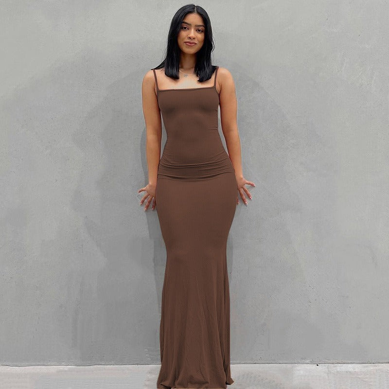 Spaghetti Strap Dress Satin Designer Sleeveless Skims Long Birthday Dresses Bodycon Elegant Evening Party Dress