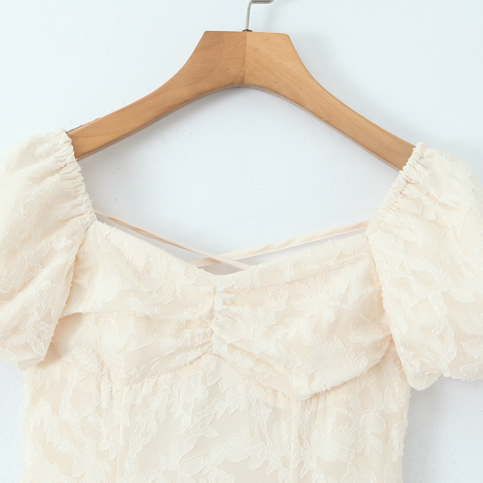 Klassieke lange bloemenkanten jurk voor dames met veter-ritssluiting