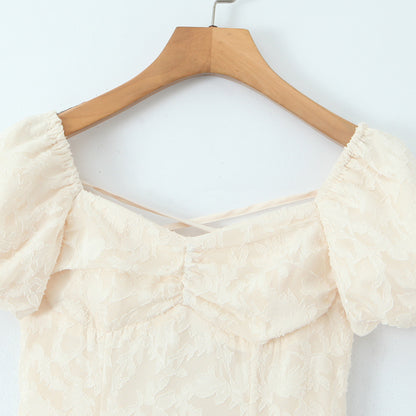 Klassieke lange bloemenkanten jurk voor dames met veter-ritssluiting