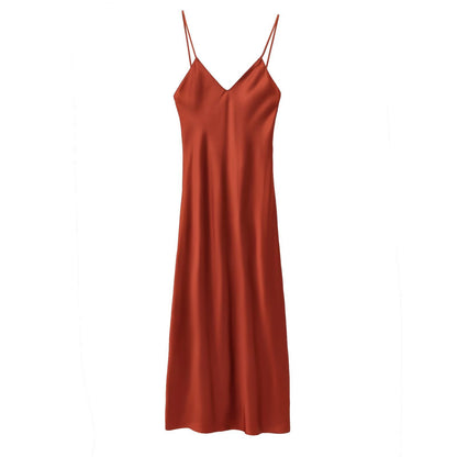 Fashion casual lingerie style silk texture suspender dress for women