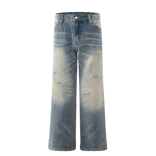 Witgewassen denim broek met wijde pijpen