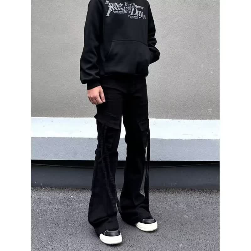 Slimming Couple Casual Long Straight Tapered Jeans with Large Pockets, Men's Denim Pants