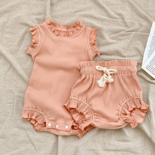 Baby meisjes romper met shorts tweedelige set