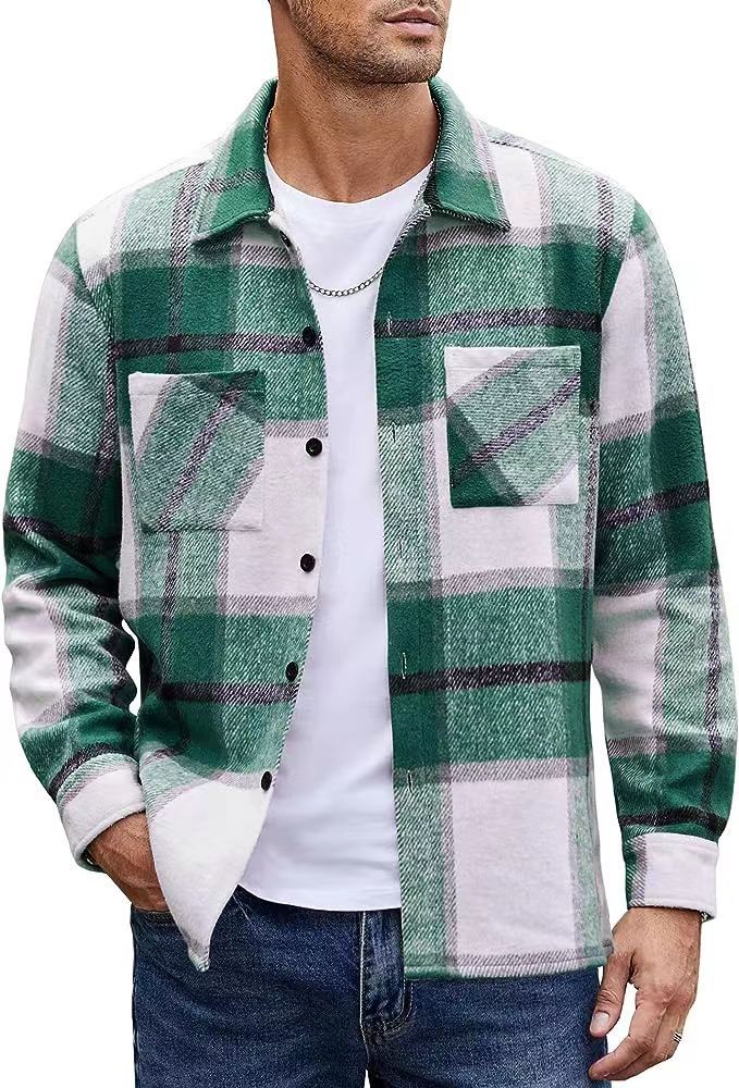 High-end Warm Plaid Men's Thickened Shirt Jacket for Autumn and Winter
