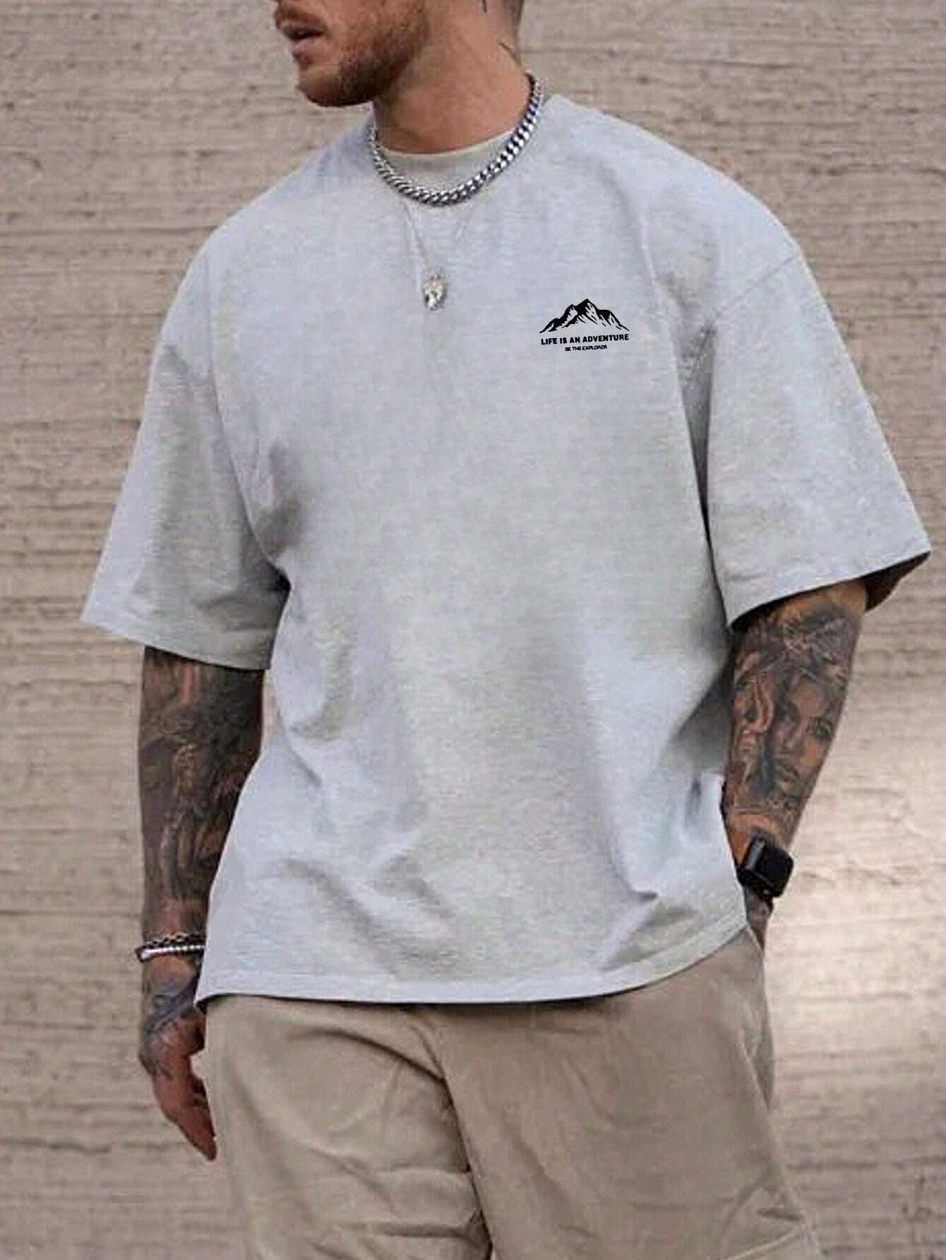 Summer men's  pure cotton casual loose plus size Letter And