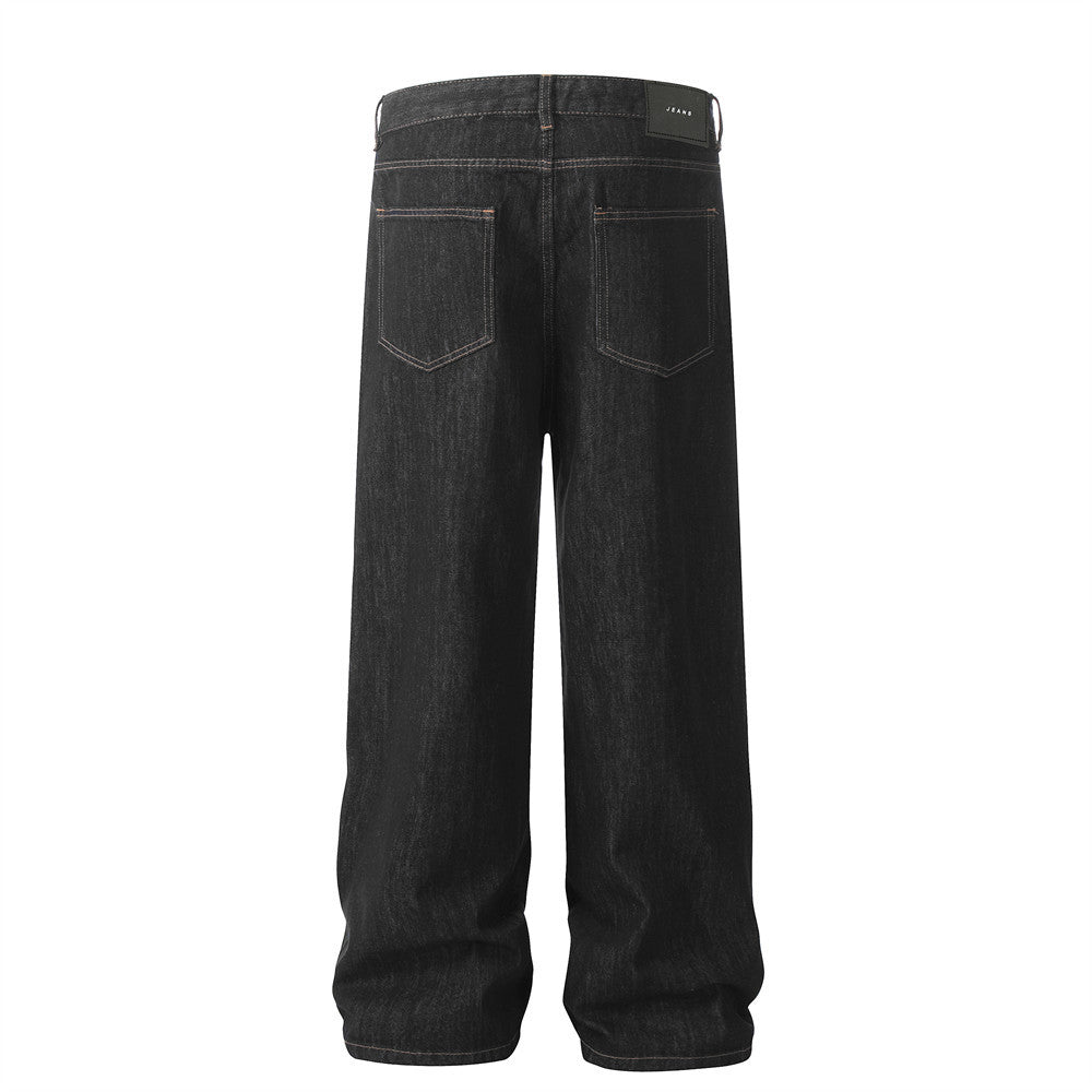 Loose wide leg denim pants with bright stitching