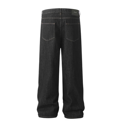 Loose wide leg denim pants with bright stitching