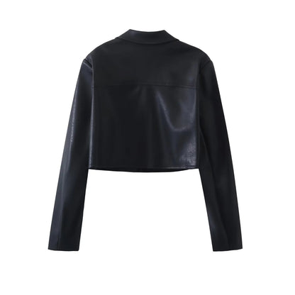 Autumn Women PU Blazers Sets Traf Faux Leather Cropped Jacket +Buttons Mini Skirt Female Chic Streetwear 2 Piece Sets