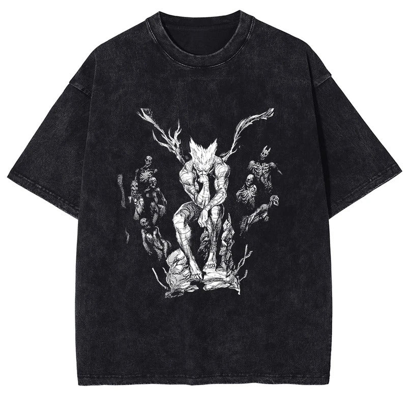 Summer Hot Selling One Punch Man AnimePrinted T-Shirt Summer Cotton Washed Vintage Short Sleeve