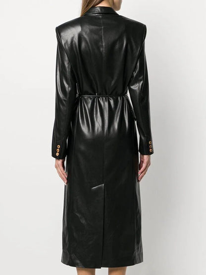 Luxe trenchcoat van PU-leer voor dames met vetersluiting in de taille
