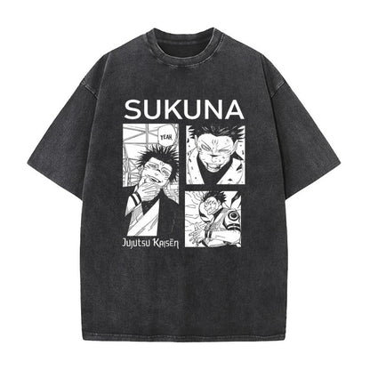 Summer AnimePrinted T-Shirt Cotton Washed Vintage Short Sleeve