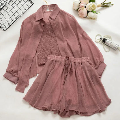 Three piece suspender top sun protection top chiffon jacket for women